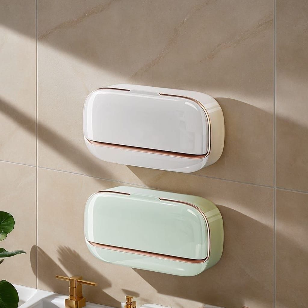 SMERA Wall-Mounted Soap Holder with Cover & Drain Tray