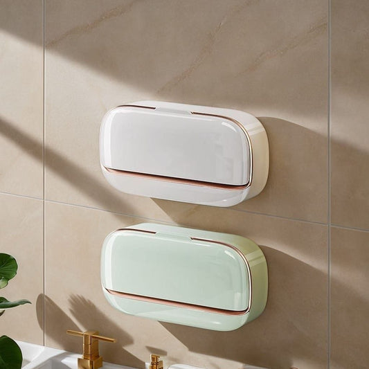 SMERA Wall-Mounted Soap Holder with Cover & Drain Tray