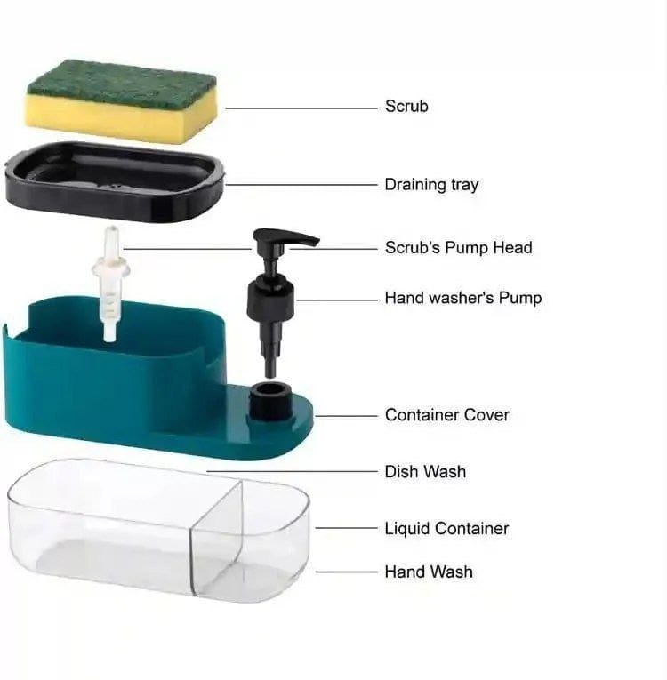 SMERA® 3-in-1 Kitchen Soap Dispenser with Sponge Holder | 600ml Dual Liquid Storage