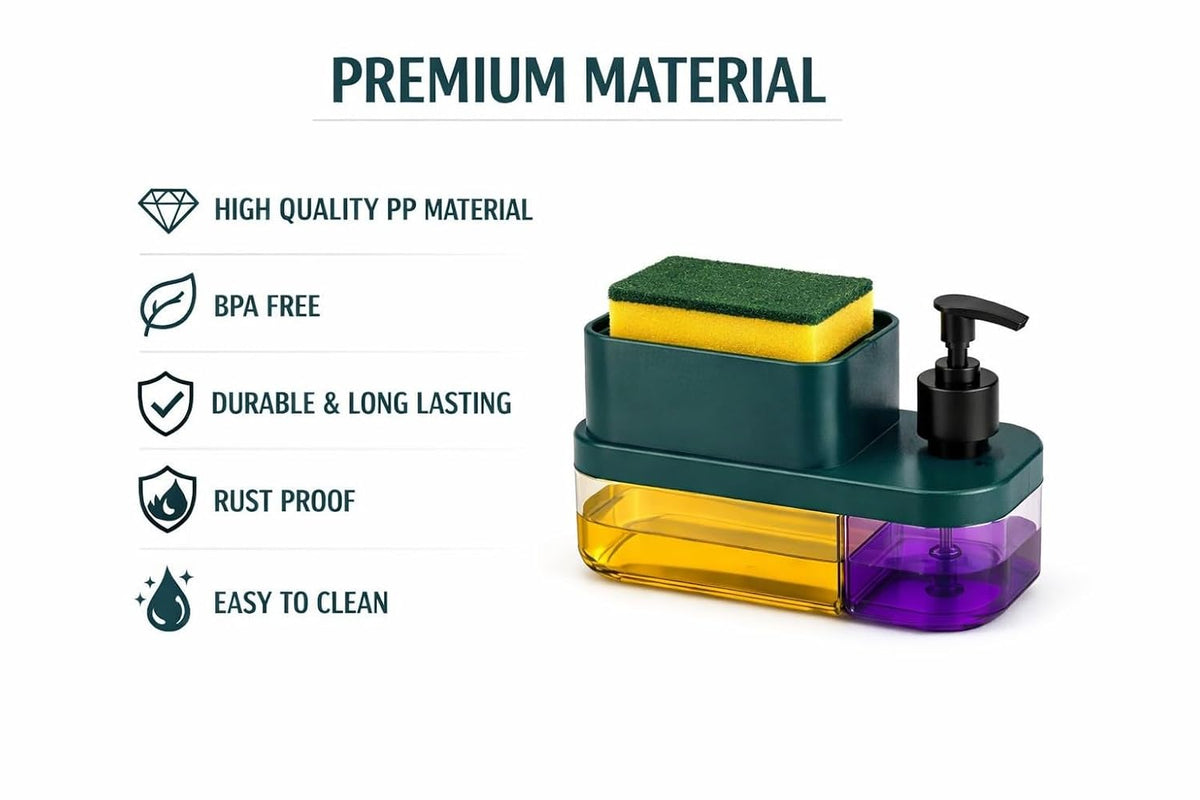 SMERA® 3-in-1 Kitchen Soap Dispenser with Sponge Holder | 600ml Dual Liquid Storage